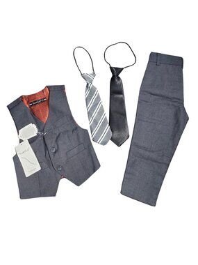 NWT | YuanLu | Boys Slate Gray 4-Piece Formal Vest & Pants Suit Set | 2T